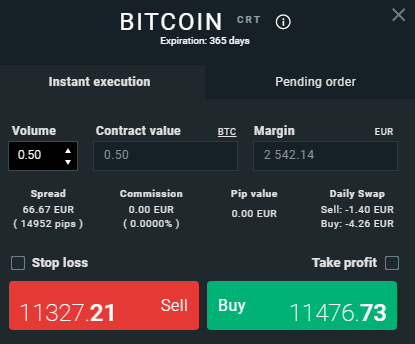 XTB Buy or Sell Bitcoin CFD