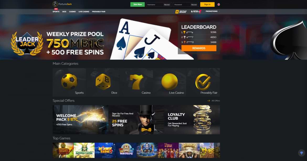 Fortunejack Casino Homepage